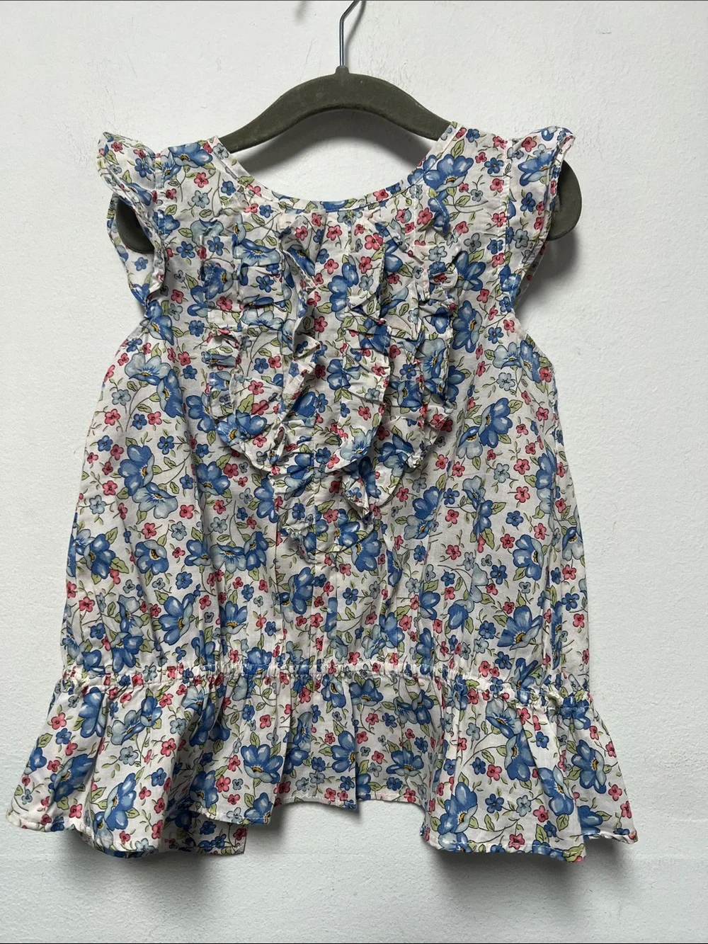 Ralph Lauren White Floral Ruffle Tank with Blue and Pink Accents size 5